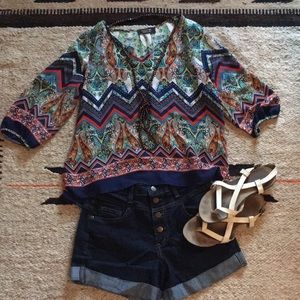 3/4 sleeve patterned blouse